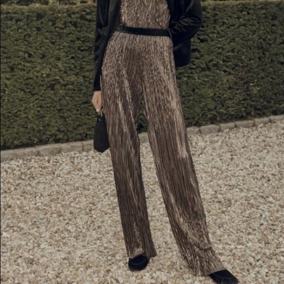 Plisse Metallic Wide Leg Sheer Trousers - Picture 3 of 6